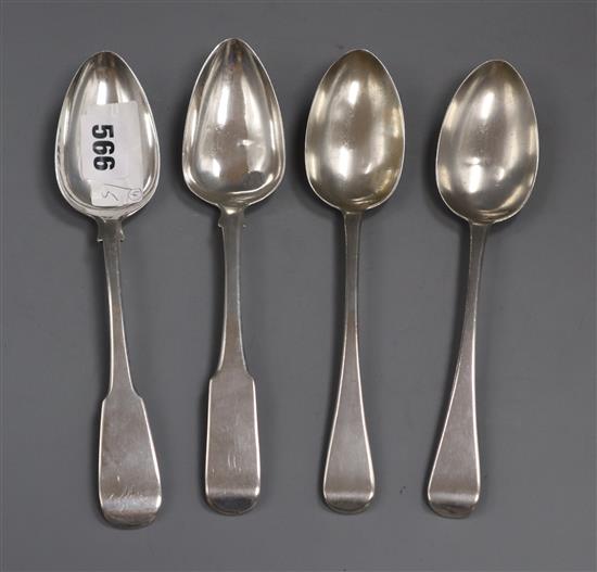 A pair of George IV silver Old English pattern tablespoons, London 1829 and two Scottish fiddle pattern